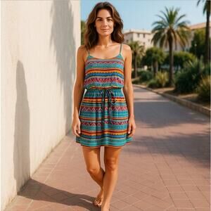 City Triangles Colorful Boho Dress With Tassels Belt Size S